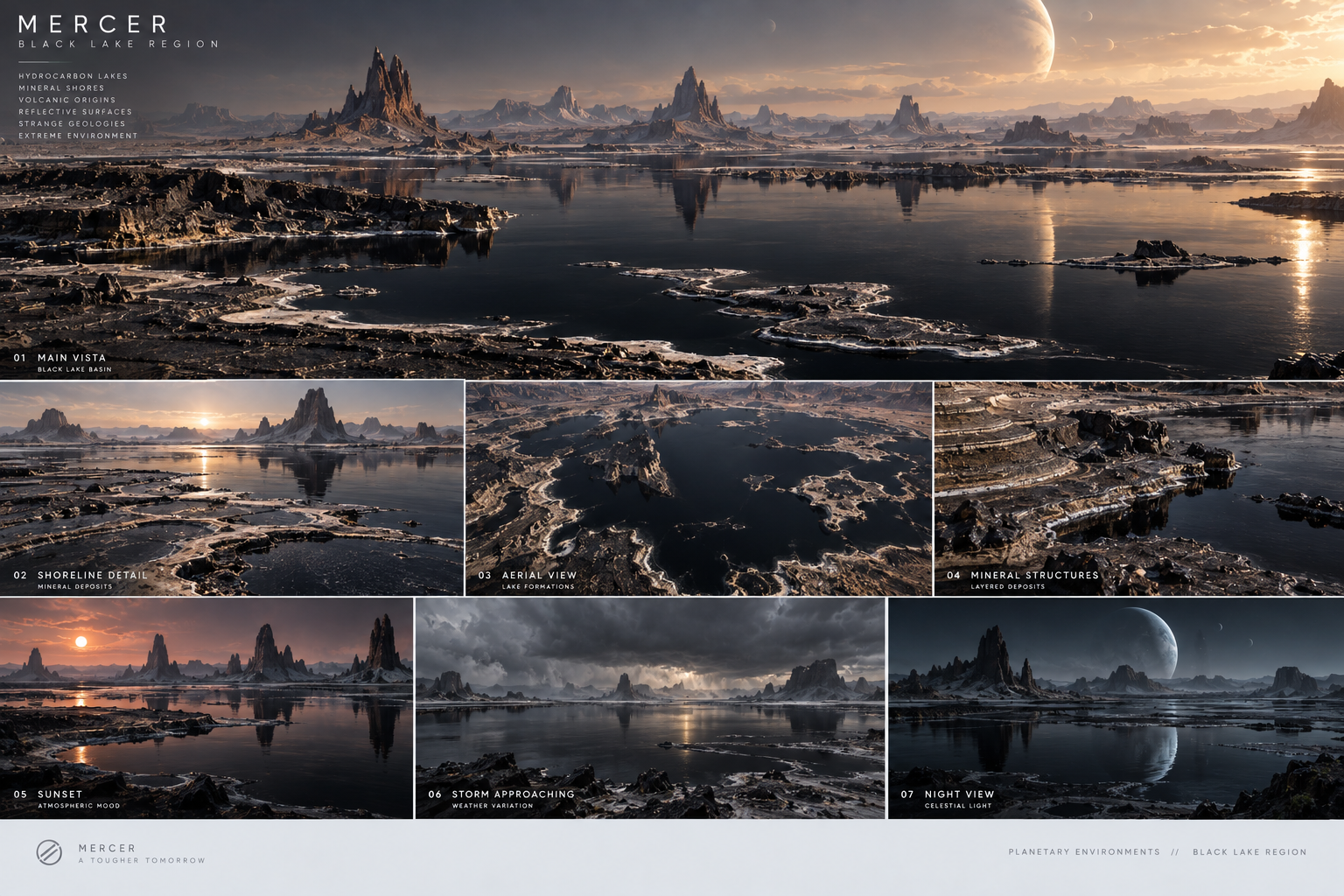 Alien black lake landscape