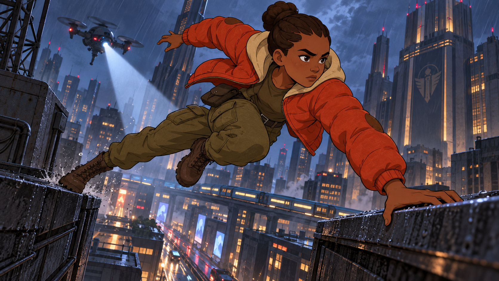 Baylar leaping between rooftops