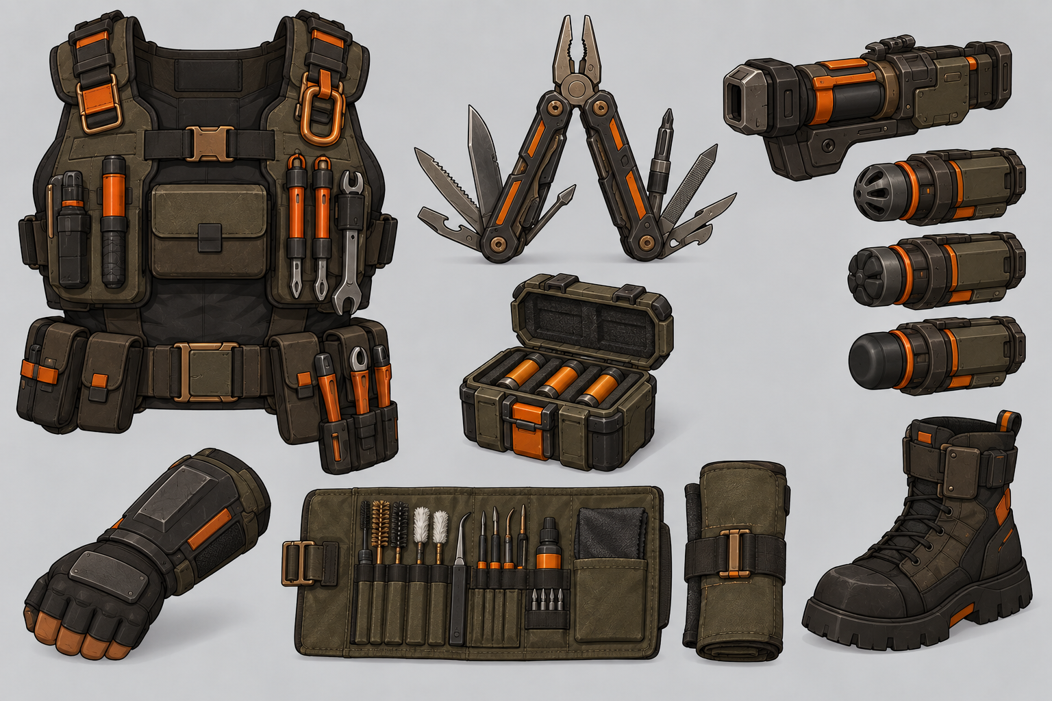 Bruzzy harness and weapons-maintenance equipment