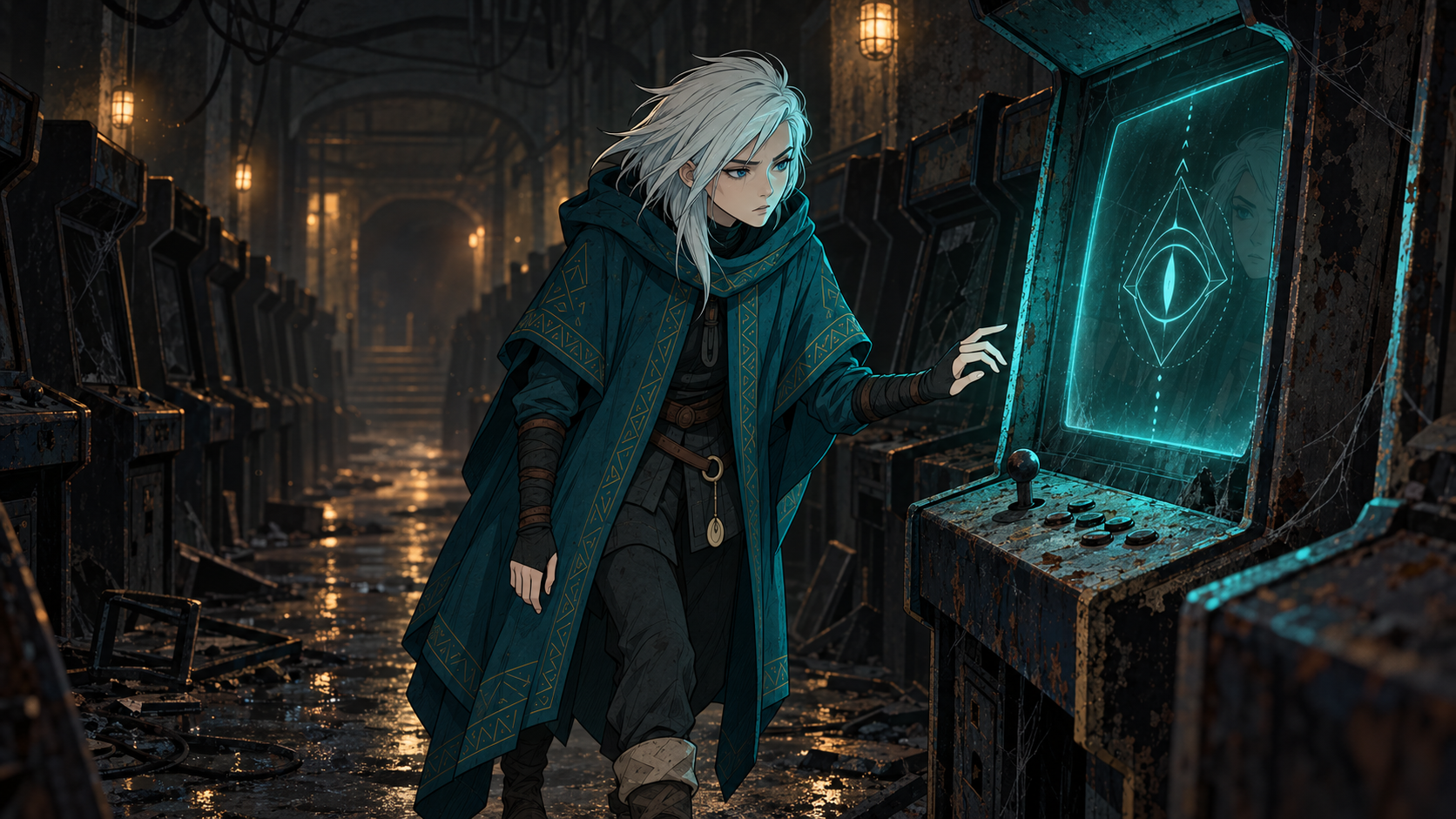 Lina confronting a mysterious arcade signal