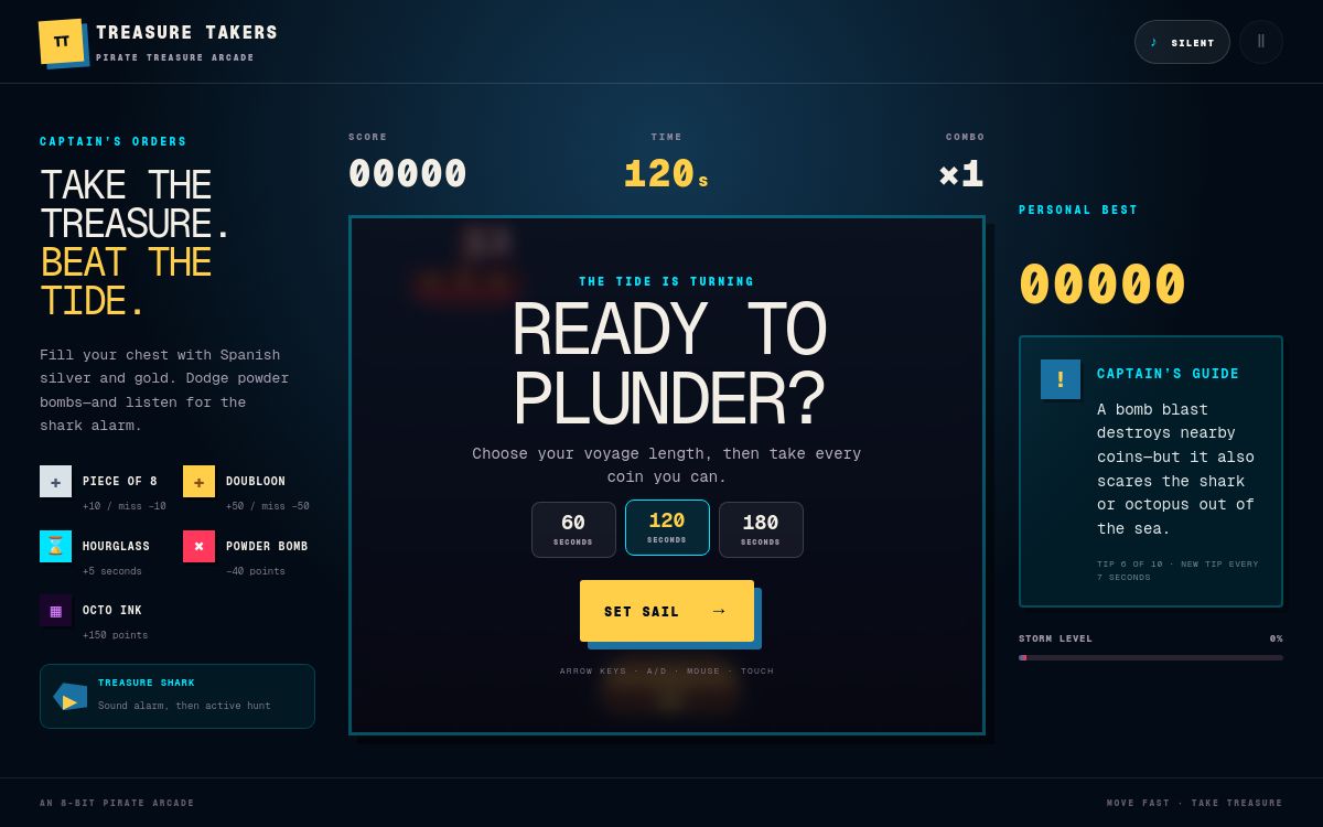 Treasure Takers pirate arcade game interface